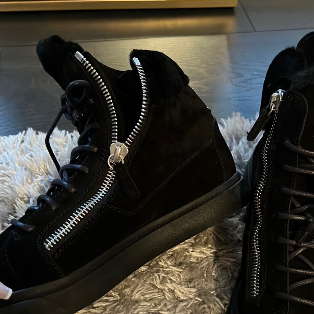 Giuseppe Zanotti Black Suede High-Top Sneakers with Silver Zippers - Picture 2 of 9